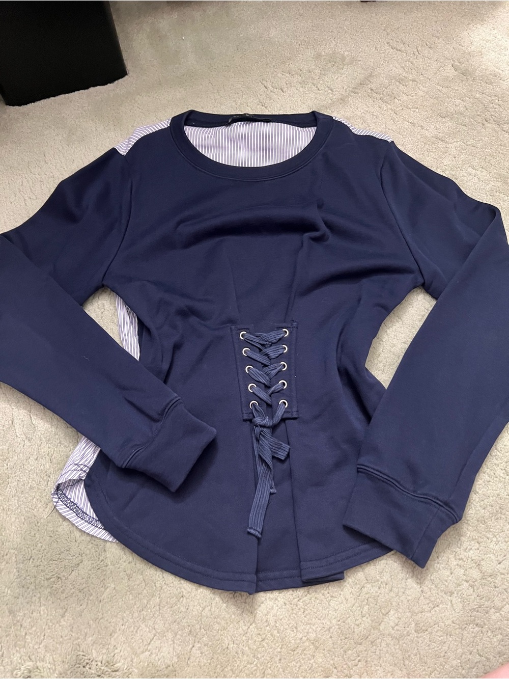 Walter Baker Navy Lace-Up Waist Long Sleeve Sweatshirt